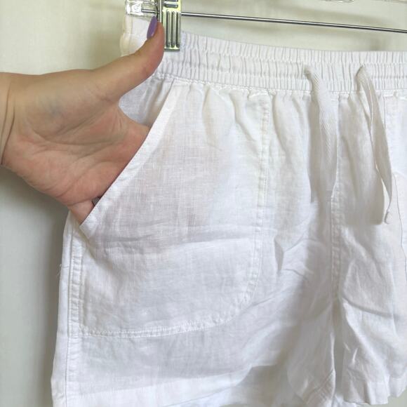 NWT Quince White Linen Mini Shorts Pull On Beach Vacation Elastic Waist Medium - Picture 2 of 8